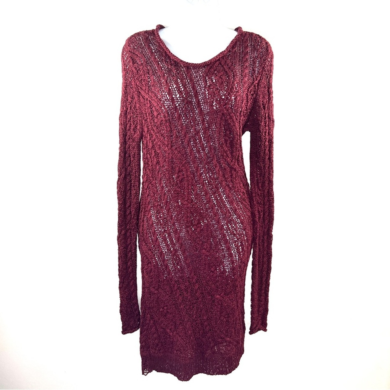 Joie Burgundy Red Sweater Midi Dress Size S Long Sleeve Cable Knit Scoop Neck